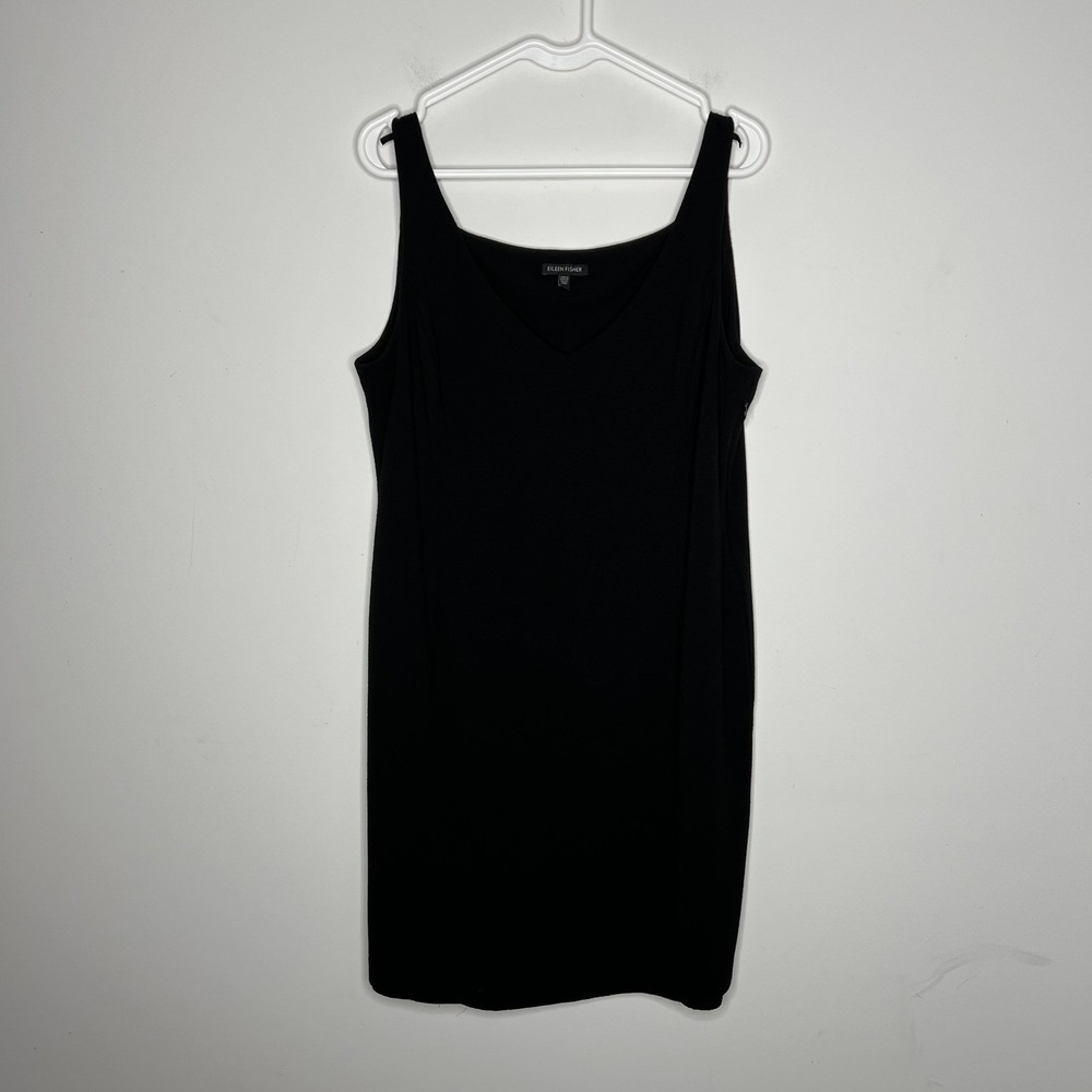 Eileen Fisher Dress Womens Large Black Sleeveless V Neck Silk Blend Lined